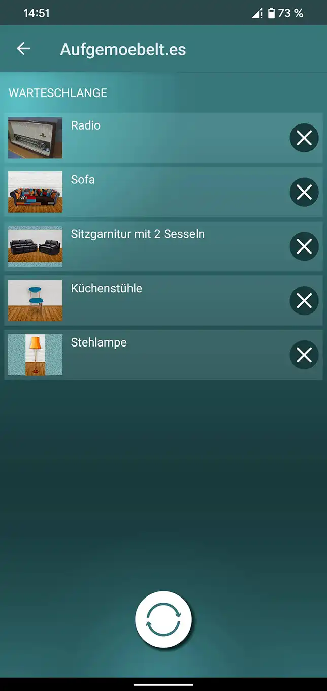 Screenshot von der Aufgemoebelt.es-App Warteschlange