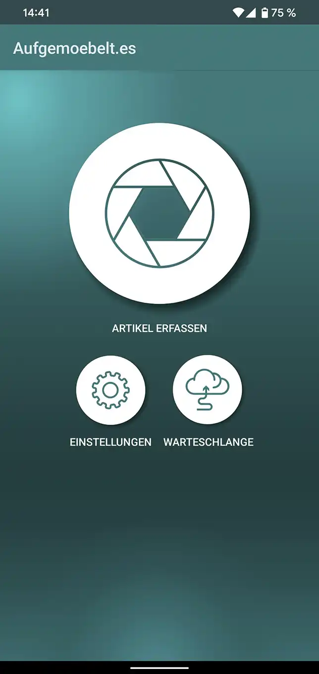 Screenshot von dem Aufgemoebelt.es-App Startbildschirm